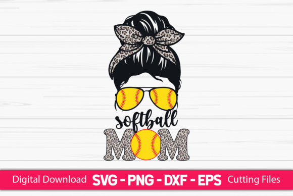 Messy Bun Softball Mom: Graphics for Crafts & Branding